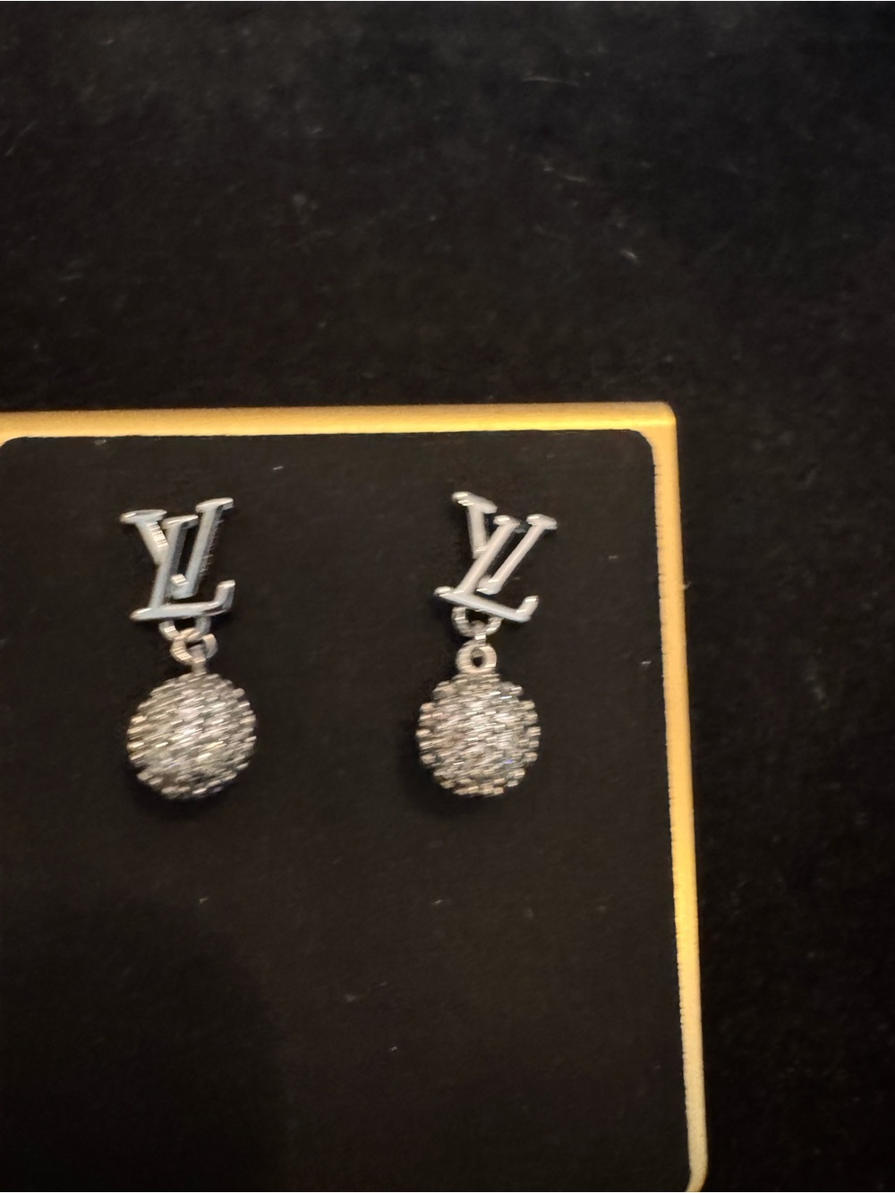 Louis Vuitton Silver Crystal Pavé LV Drop Earrings